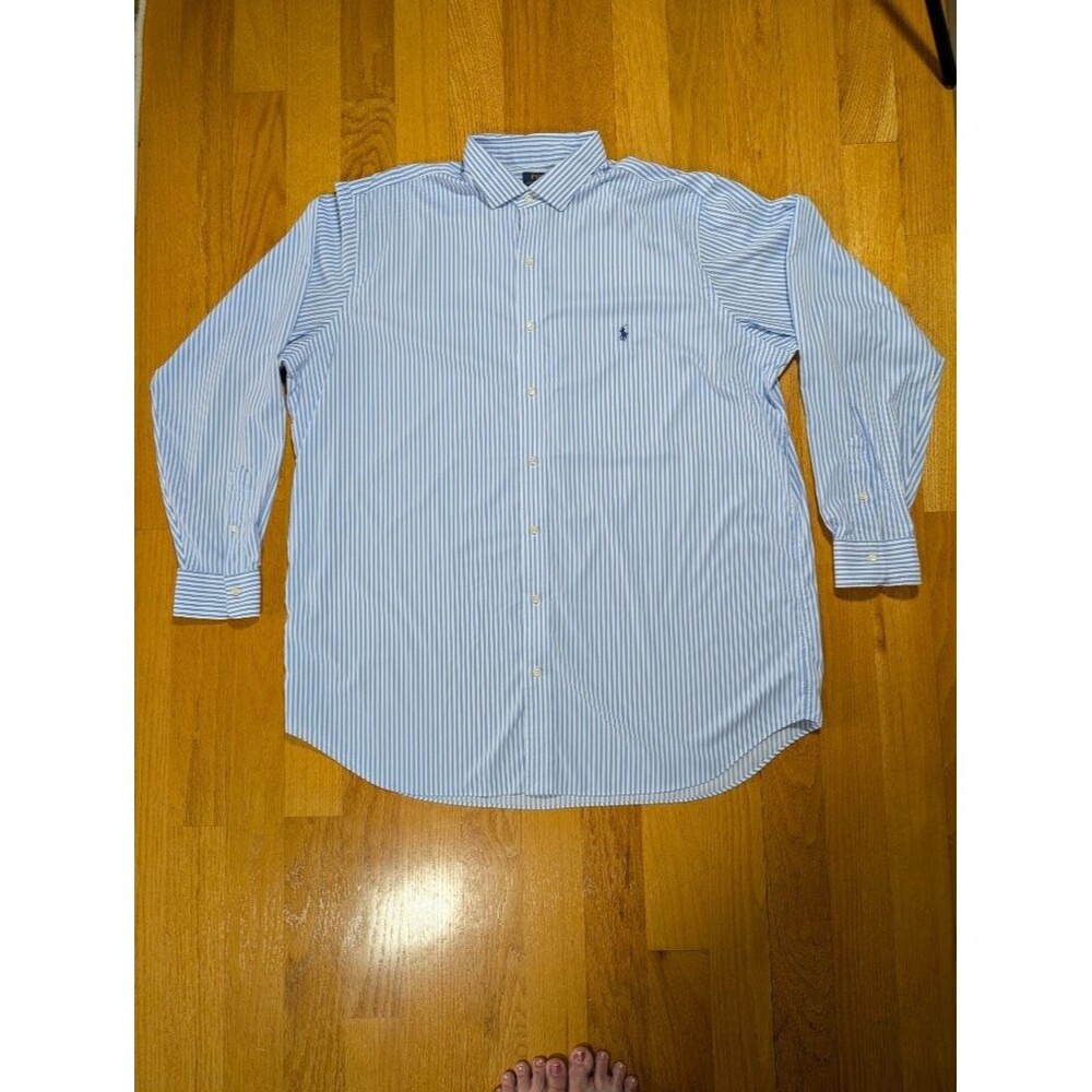 Polo Ralph Lauren Performance Mens 2XLT Blue Stripe Button Up Dress Shirt Big Ta